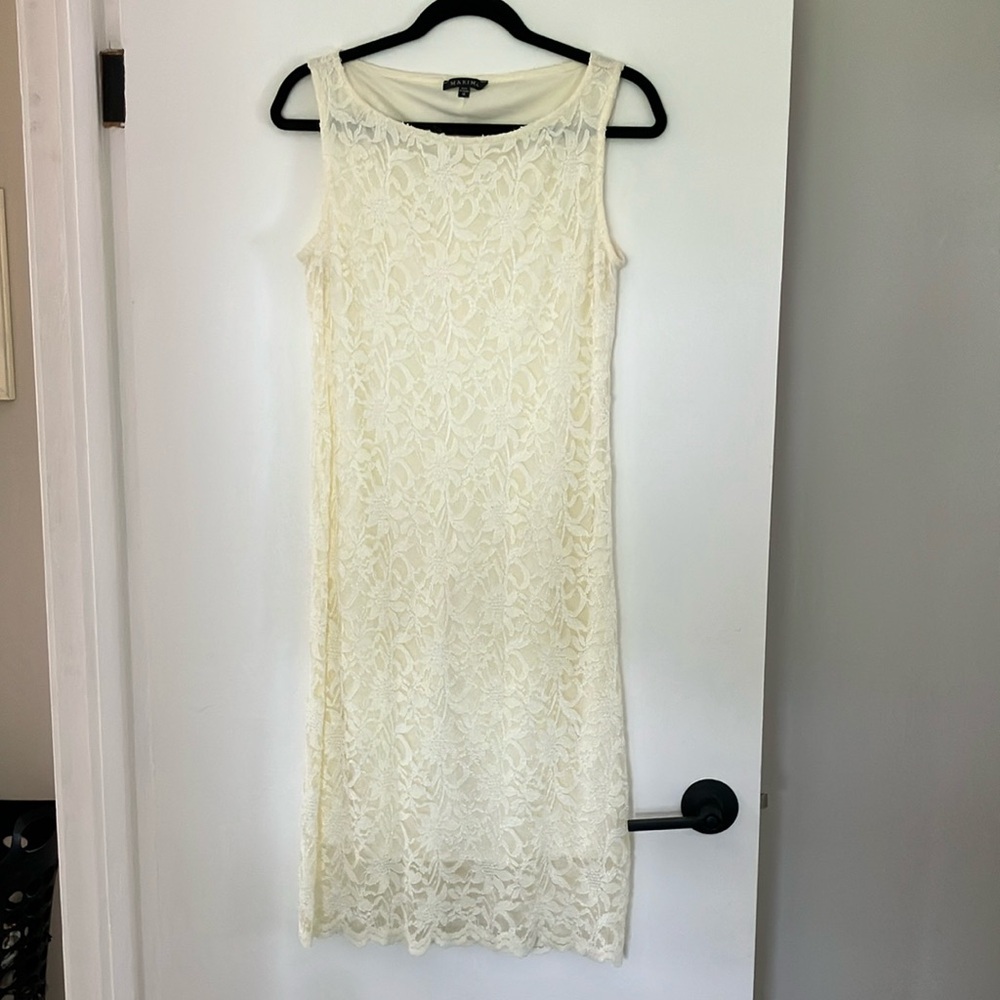 MARINA Cream Midi Dress Scoop Neck Sleeveless